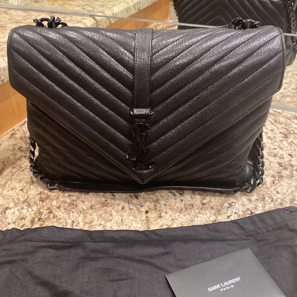 Saint Laurent sheepskin monogram large college satchel
